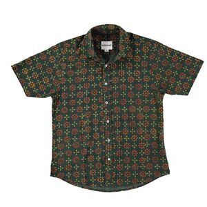 Dushyant Hand Block Printed 'THE SUFI' Short Sleeve Shirt - Green & Red - Size L